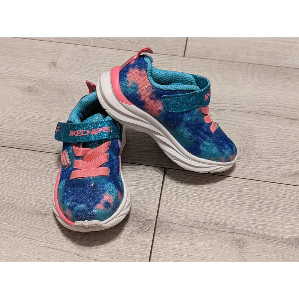 RARE Girls Sketchers Lightweight Pepsters Colorbeam Blue/Pink/White Sparkle 6C